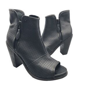 Rag & Bone Noelle Women Black Leather Ankle Boot Peep Toe Stacked Heels Sz 9 39